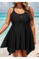 Black Criss Cross Front detail Asymmetrical Hem Swimdress Top