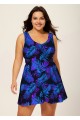 Purple Scoop Neck Plants Print Tie Front Modest Plus Size Swim Dress Set