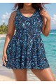 Curvy Black Leaf Print Modest Swimsuit And Swimwear Swimdress Set