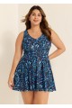 Curvy Black Leaf Print Modest Swimsuit And Swimwear Swimdress Set
