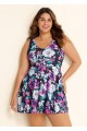 Plus Size Purple Floral Modest Swimsuit And Swimwear Swimdress Set