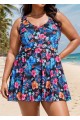 Plus Size Blue Floral Modest Swimsuit And Swimwear Swimdress Set