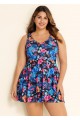 Plus Size Blue Floral Modest Swimsuit And Swimwear Swimdress Set