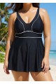 Black Contrast Trim Adjustable Straps One Piece Swimdress