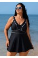 Black Contrast Trim Adjustable Straps One Piece Swimdress