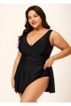Black Ruched Wide Strap Fashionable Modest Plus Size One Piece Swimdress