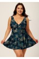 Green Gold Butterfly V Neck Modest One Piece Swimdress