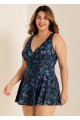 Green Gold Butterfly V Neck Modest One Piece Swimdress