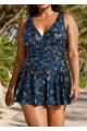 Green Gold Butterfly V Neck Modest One Piece Swimdress