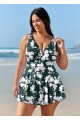 Green Floral Tummy Control Plus Size Swimsuit Swimwear One Piece Swimdress