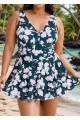 Green Floral Tummy Control Plus Size Swimsuit Swimwear One Piece Swimdress