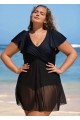 Mesh Skirt Hem And Sleeves One Piece Swimsuit With Cross Front Design