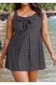 Women's Black Polka Dot Tie Front Modest One Piece Swimdress