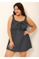 Women's Black Polka Dot Tie Front Modest One Piece Swimdress