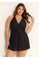 Black V Neck Mesh Fashion Plus Size One Piece Swimdress