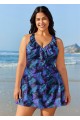 Plus Size Purple Leaf Print Vintage Beachwear Swimsuit Swimdress Top