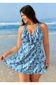 Plus Size Blue Zebra Print Vintage Swimwear Bathing Suits Swimdress Top