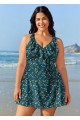 Curvy Green Floral Vintage Swimsuit And Swimwear Swimdress Top