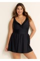 Black Plus Size Solid Color V Neck Ruffle One Piece Swimdress