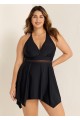 Black Plus Size V Neck Lace Mesh One Piece Swimdress