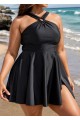 Black Hollow Side Slit Fashion One Piece Swimdress