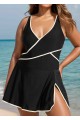 Black And White Splicing V Neck Fashionable One Piece Swimdress