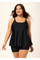 Solid Black Double Straps Adjustable Tankini Top
