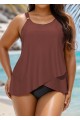 Plus Size Brown Flowy Layered Tankini Top