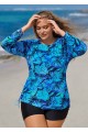 Plus Size Side Tie Adjustable Long Sleeve Rash Guard Tankini Top