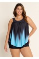 Crystal Blue Ombre Print Scoop Neck Longer Length Tankini Top