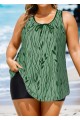 Plus Size Leaf Pattern Elegant Tankini Top with Wide Straps