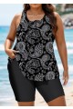 Black Paisley Loose Fit Plus Size Women Tankini Top