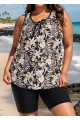 Black Floral Loose Fit Plus Size Women Tankini Top