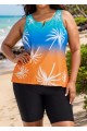 Colorful Plants Print V Neck Casual Sleeveless Tankini Top