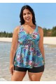 Curvy Blue Floral Drawstring Swimsuit And Swimwear Tankini Top
