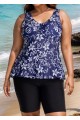 Plus Size Navy Floral Drawstring Swimsuit And Swimwear Tankini Top