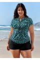 Plus Size Green Floral Short Sleeve Swimwear Bathing Suits Tankini Top