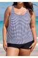 Plus Size Scoop Neck Striped Loose Modest Tankini Top