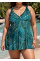 Plus Size Mystic Green Plants Print Wide Straps Stylish Tankini Set