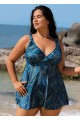 Plus Size Mystic Green Plants Print Wide Straps Stylish Tankini Set