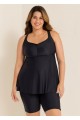Fashionable Black Square Neck Flowy Plus Size Modest Women's Tankini Swimsuit Top