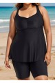 Fashionable Black Square Neck Flowy Plus Size Modest Women's Tankini Swimsuit Top