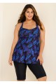 Purple Plants Print Square Neck Flowy Modest Plus Size Tankini Swimsuit Top