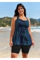Curvy Navy Dot Print Modest Swimsuit And Swimwear Tankini Top