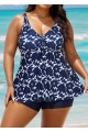 Plus Size Floral Print V Neck Stretchy Women Tankini Set
