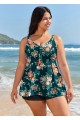 Green Floral Modest And Designer Plus Size Swimsuit Swimwear Tankini Top