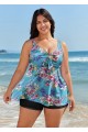 Blue Floral Modest And Designer Curvy Swimwear Bathing Suits Tankini Top