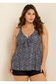 Plus Size Black Polka Dot Print Modest Swimsuits Tankini Top