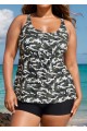 Plus Size Camo Scoop Neck Adjustable Straps Women Tankini Set