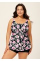 Black Floral Scoop Neck Floral Print Adjustable Straps Tankini Top